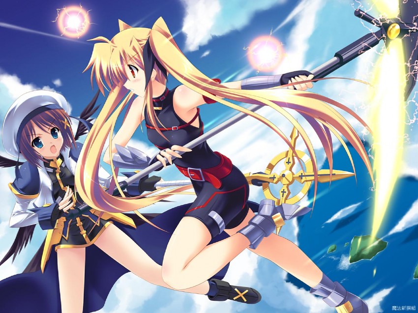 fate testarossa, yagami hayate, schwertkreuz, and bardiche (lyrical nanoha and 2 more) drawn by kouzuki_hajime