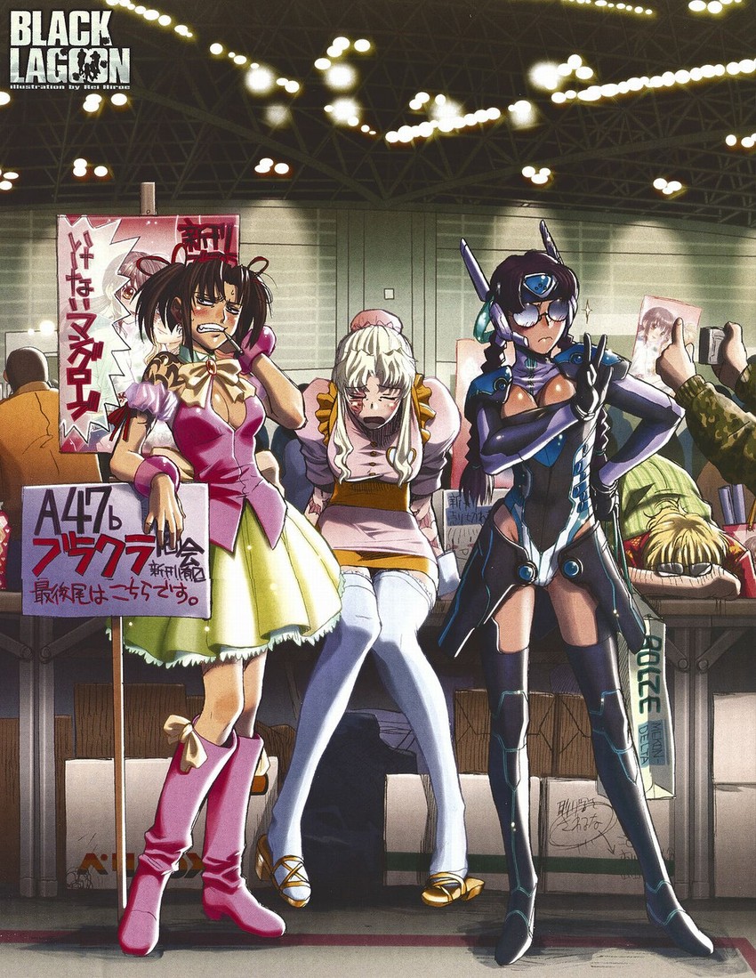 revy, balalaika, roberta, and benny (black lagoon) drawn by hiroe_rei
