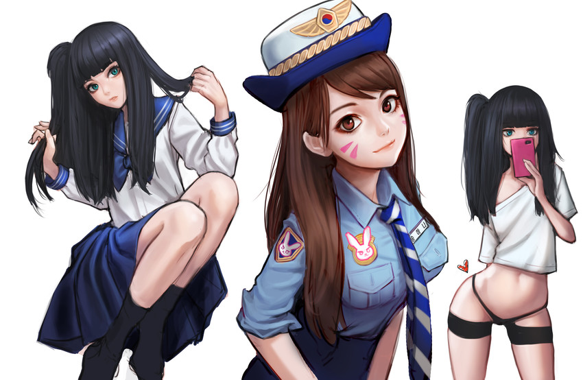 d.va and officer d.va (original and 2 more) drawn by jungon_kim