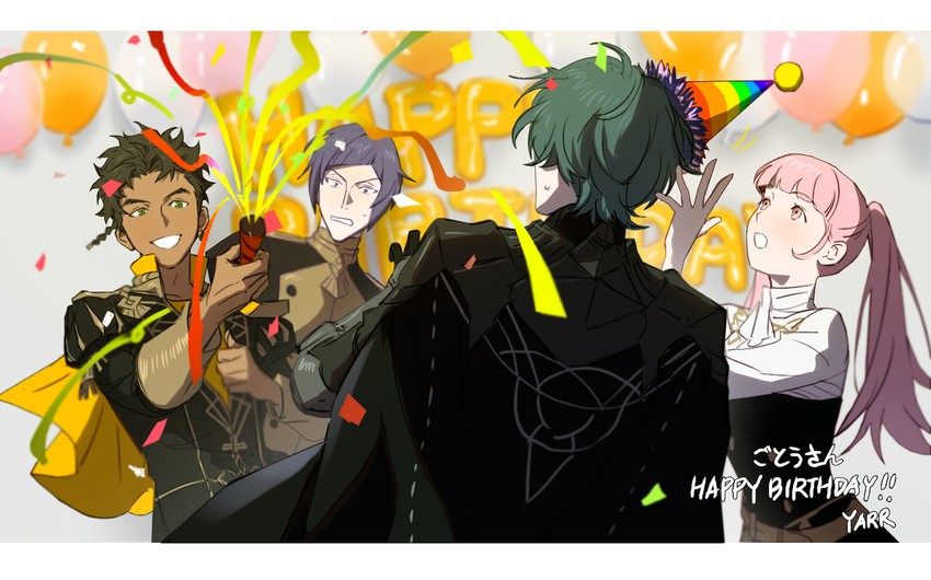 hilda valentine goneril, male byleth, claude von riegan, and lorenz hellman gloucester (fire emblem and 1 more) drawn by yarr
