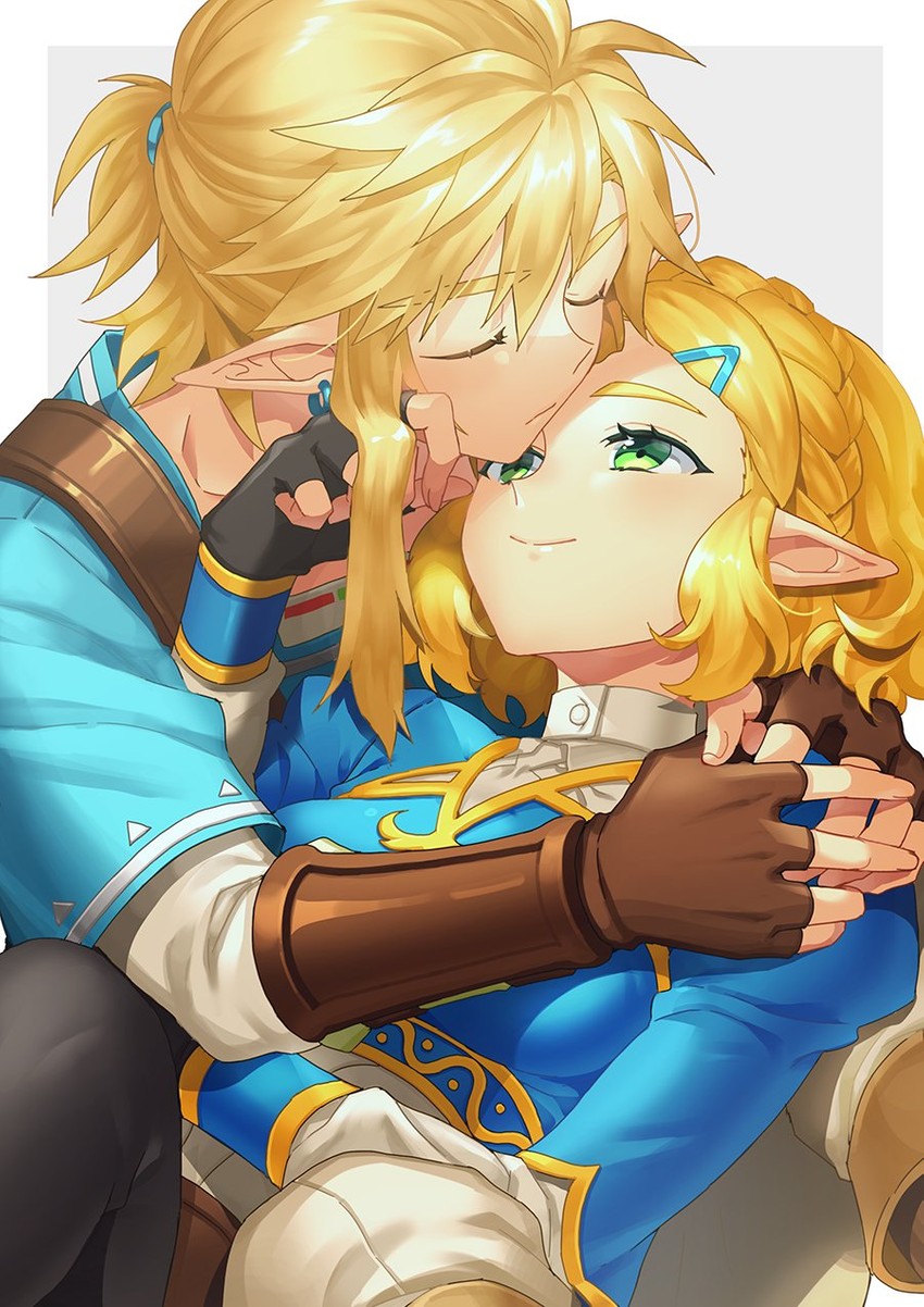 link and princess zelda (the legend of zelda and 1 more) drawn by michingeaa