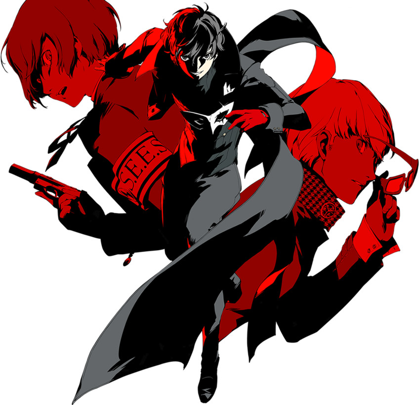 narukami yu, yuuki makoto, amamiya ren, and joker (persona and 3 more) drawn by soejima_shigenori