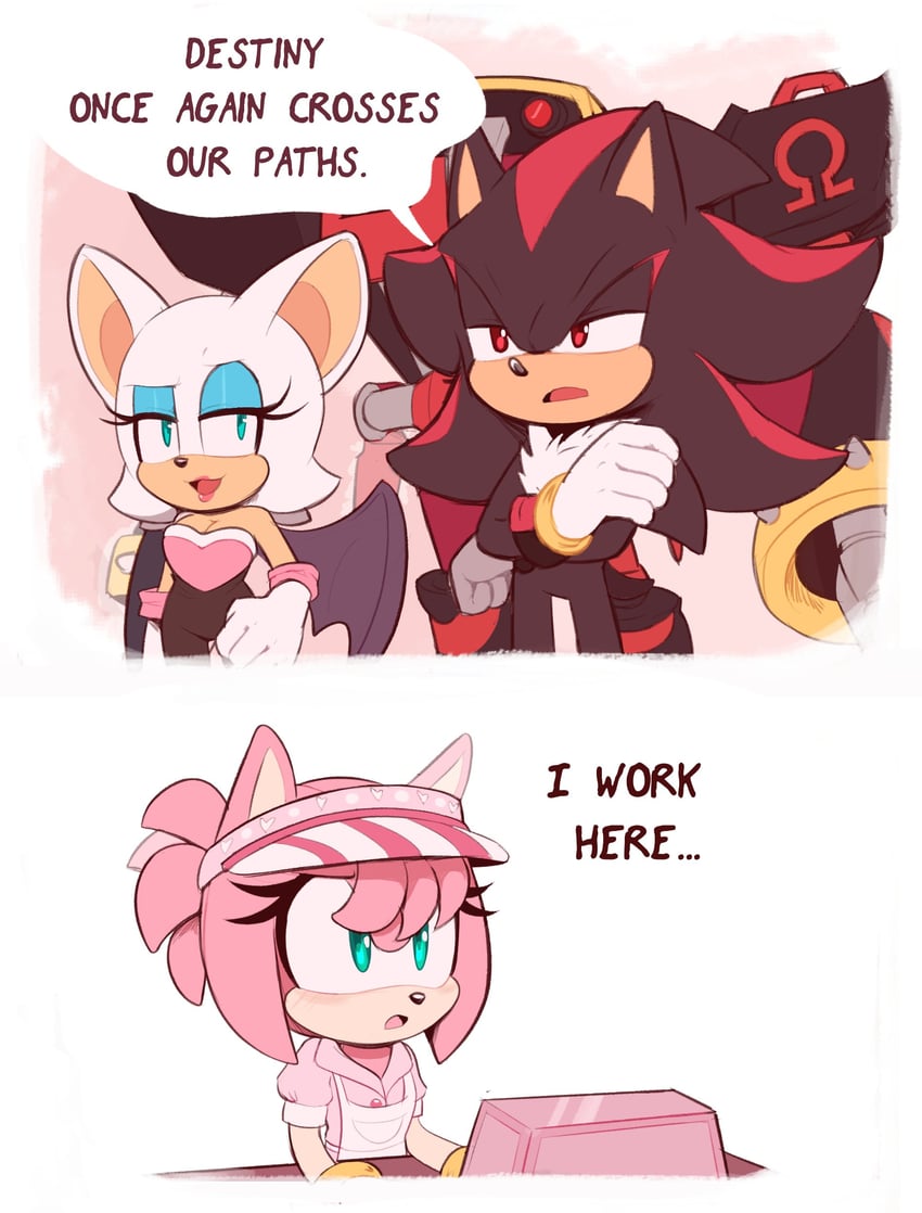 shadow the hedgehog, amy rose, rouge the bat, and e-123 omega (sonic) drawn by toonsite