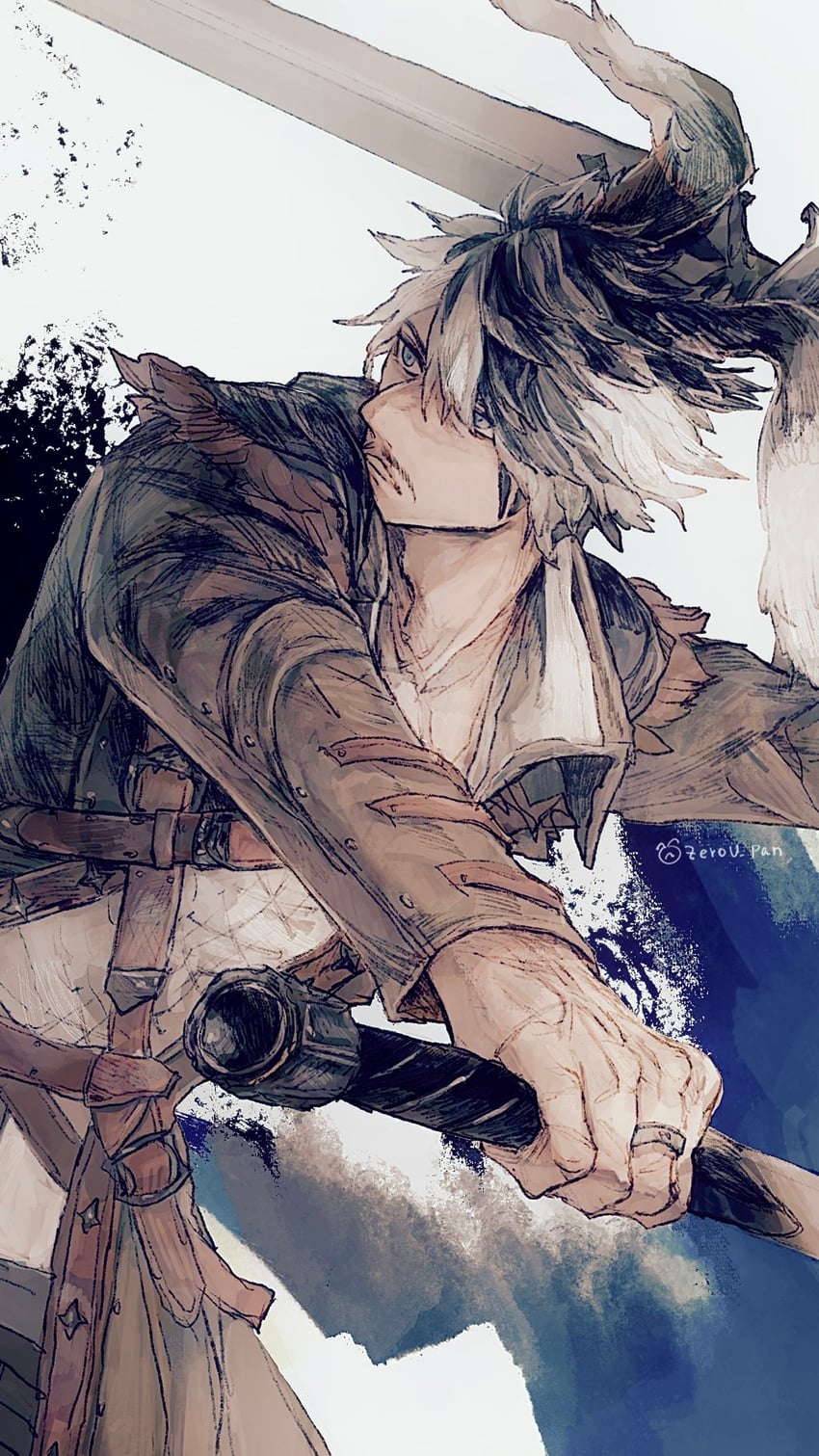 warrior of light (final fantasy and 1 more) drawn by zerou_pan