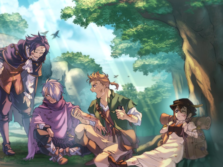 therion, tressa colzione, cyrus albright, and alfyn greengrass (octopath traveler and 1 more) drawn by komame_(st_beans)