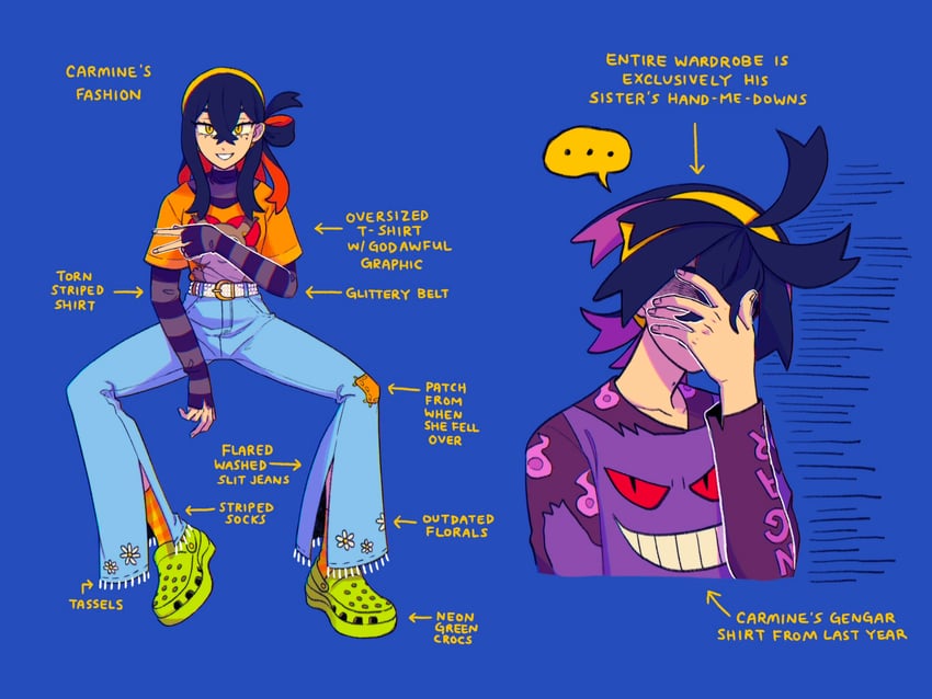 kieran, gengar, and carmine (pokemon and 1 more) drawn by submashell