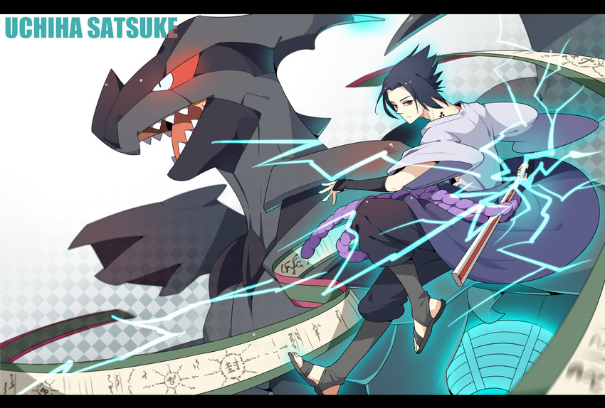 uchiha sasuke and zekrom (pokemon and 1 more) drawn by zaver