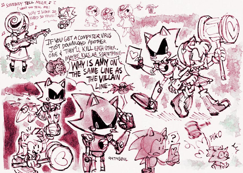 sonic the hedgehog, amy rose, dr. eggman, metal sonic, and sage (sonic and 1 more) drawn by 9474s0ul