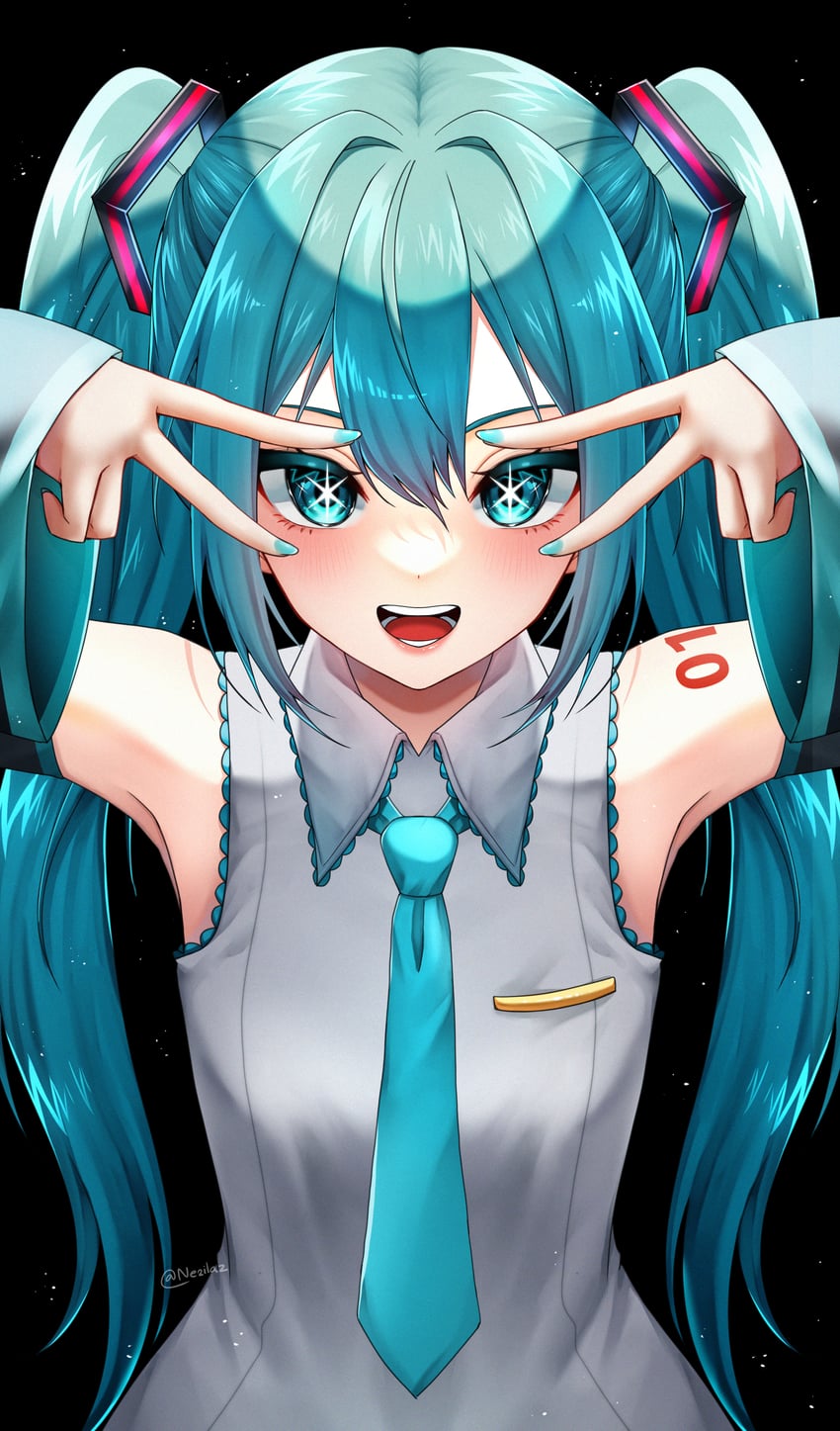 hatsune miku (vocaloid and 1 more) drawn by nezilaz
