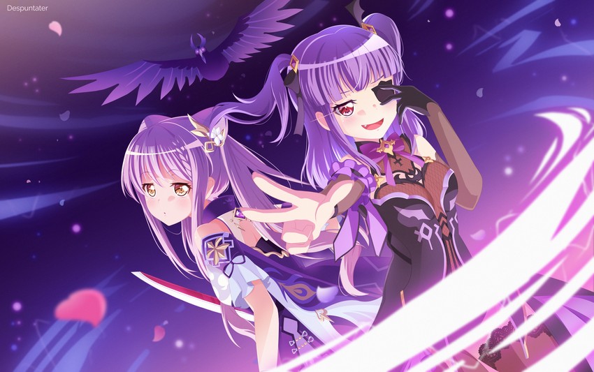 keqing, fischl, minato yukina, oz, and udagawa ako (genshin impact and 1 more) drawn by despuntater