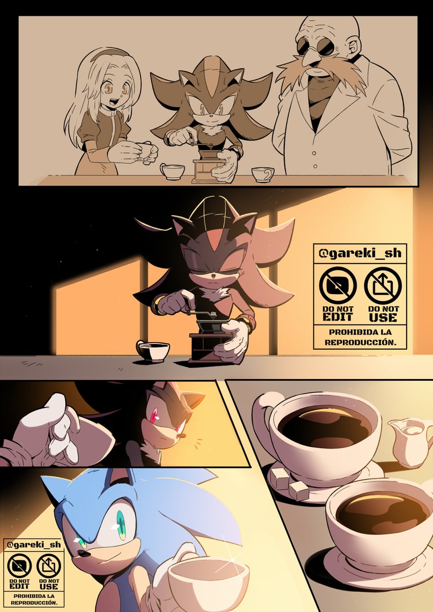 sonic the hedgehog, shadow the hedgehog, maria robotnik, and gerald robotnik (sonic) drawn by gareki_sh