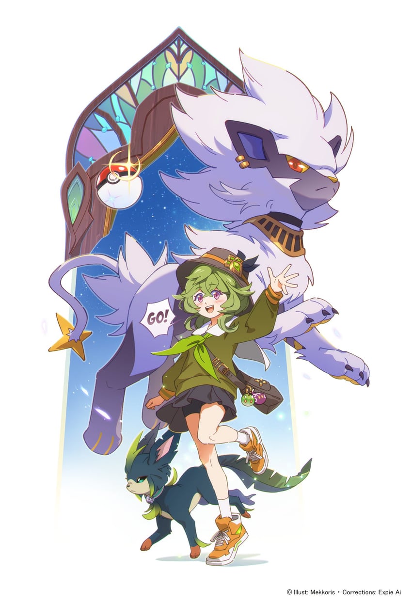 tighnari, slime, cyno, leafeon, collei, and 1 more (pokemon and 1 more) drawn by mekkoris