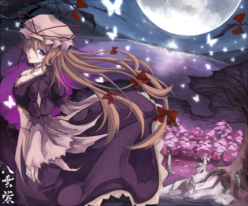 yakumo yukari, saigyouji yuyuko, and saigyou ayakashi (touhou) drawn by tsuizi