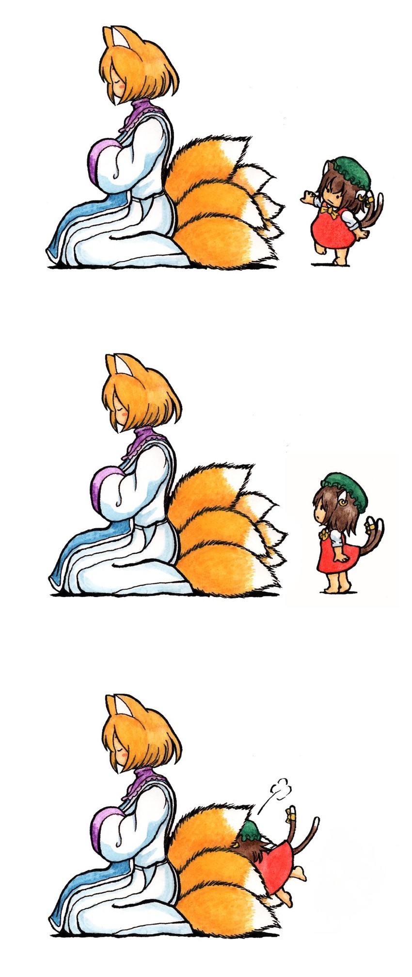 yakumo ran and chen (touhou) drawn by terrajin