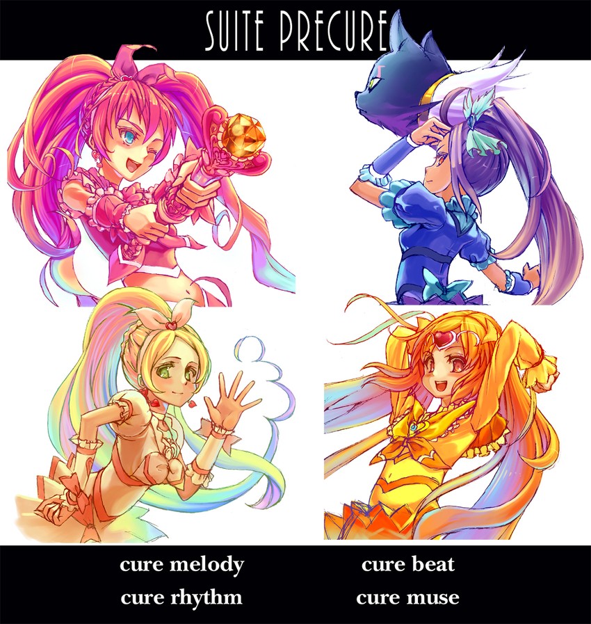 houjou hibiki, minamino kanade, cure melody, kurokawa eren, shirabe ako, and 4 more (precure and 1 more) drawn by potepote
