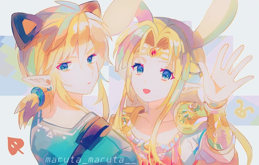 link and princess zelda (the legend of zelda and 1 more) drawn by maruta_maruta