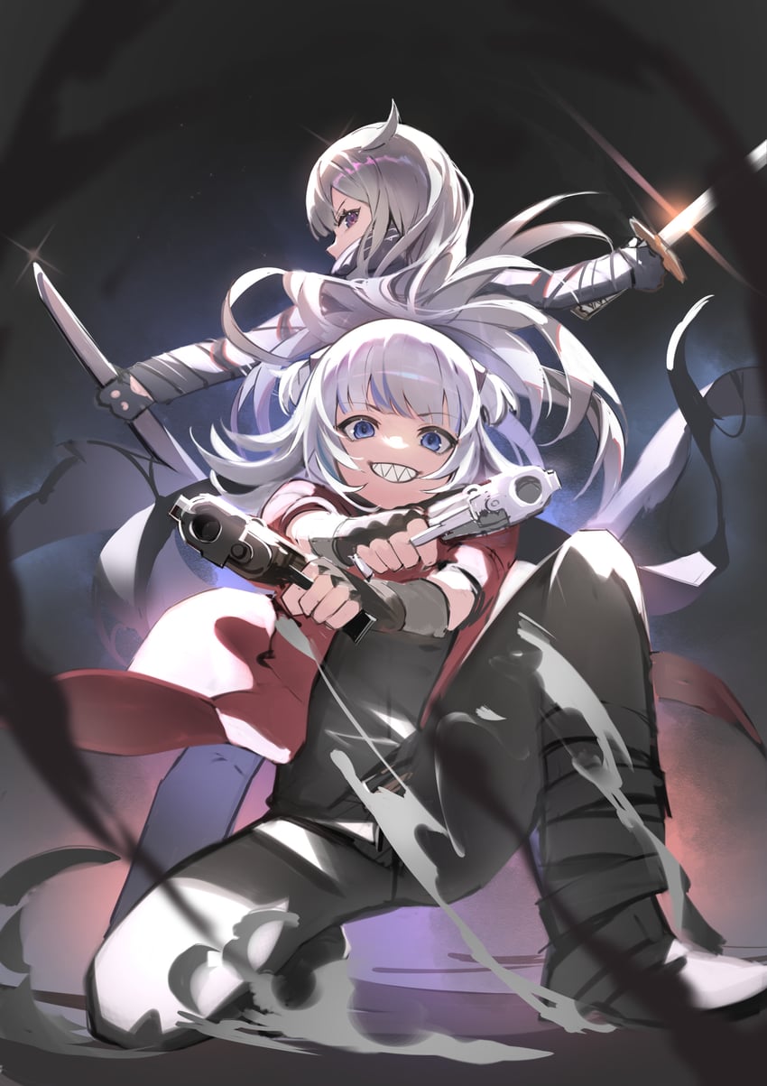 gawr gura, koseki bijou, dante, and vergil (hololive and 3 more) drawn by kouhiipan