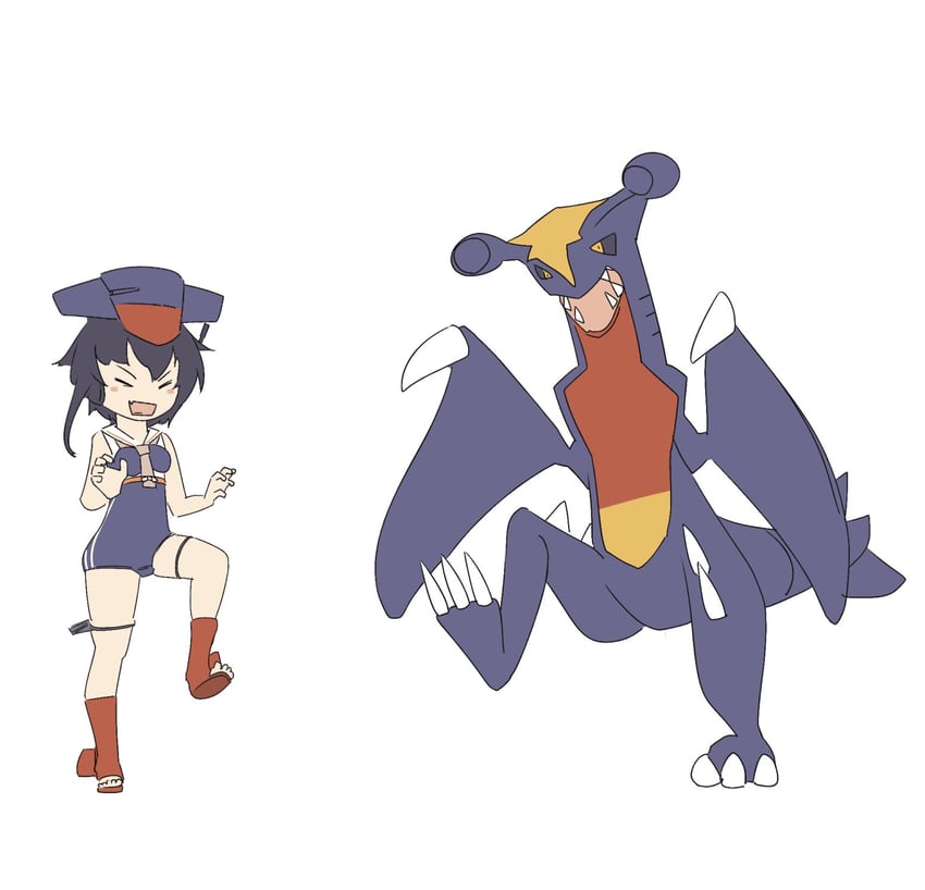 garchomp and i-14 (kantai collection and 1 more) drawn by fei_(feikotake)