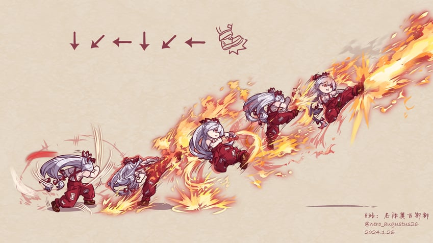 fujiwara no mokou and ken masters (touhou and 2 more) drawn by nero_augustus