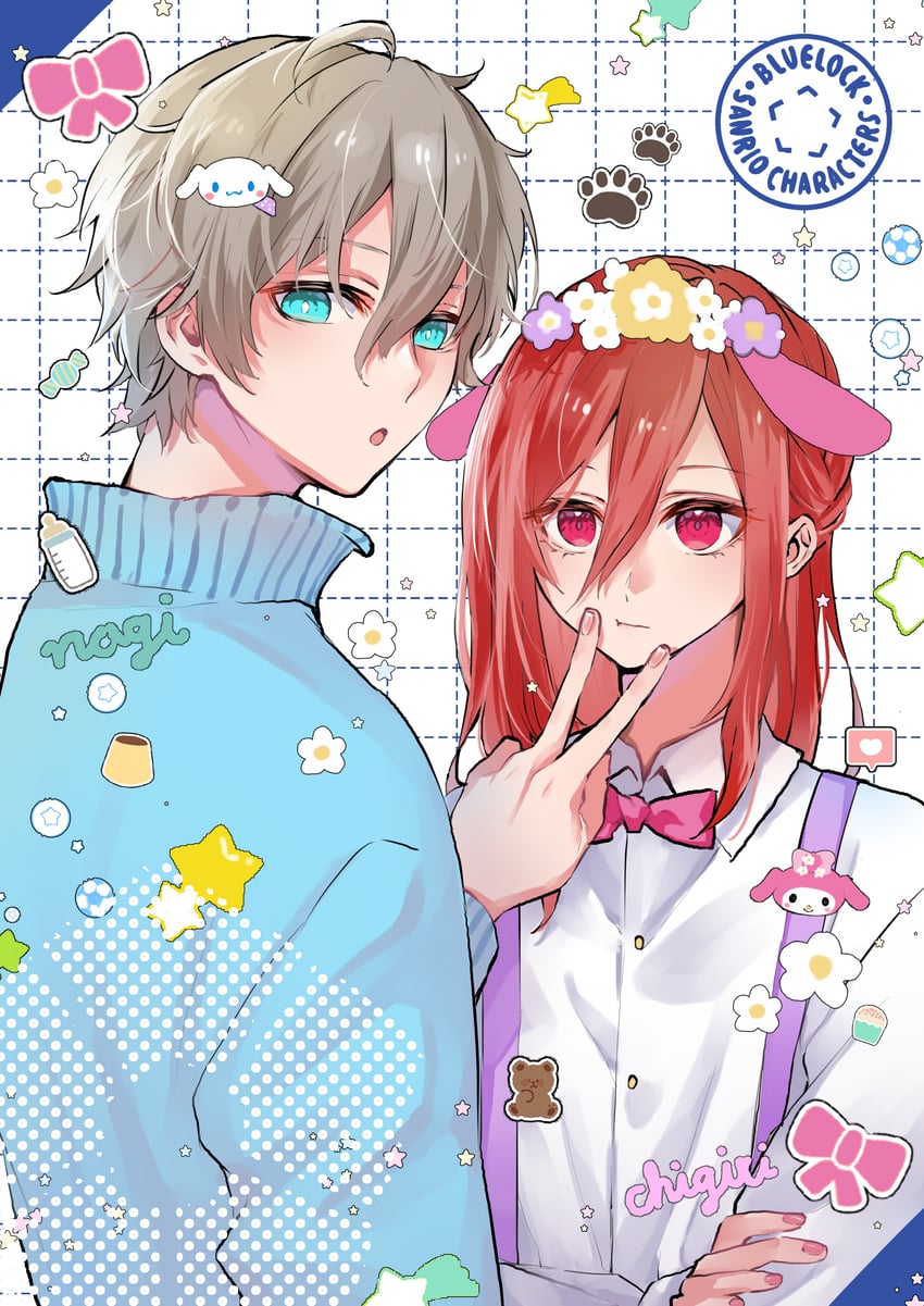 cinnamoroll, my melody, nagi seishirou, and chigiri hyoma (sanrio and 3 more) drawn by kuru_(krkr8686)