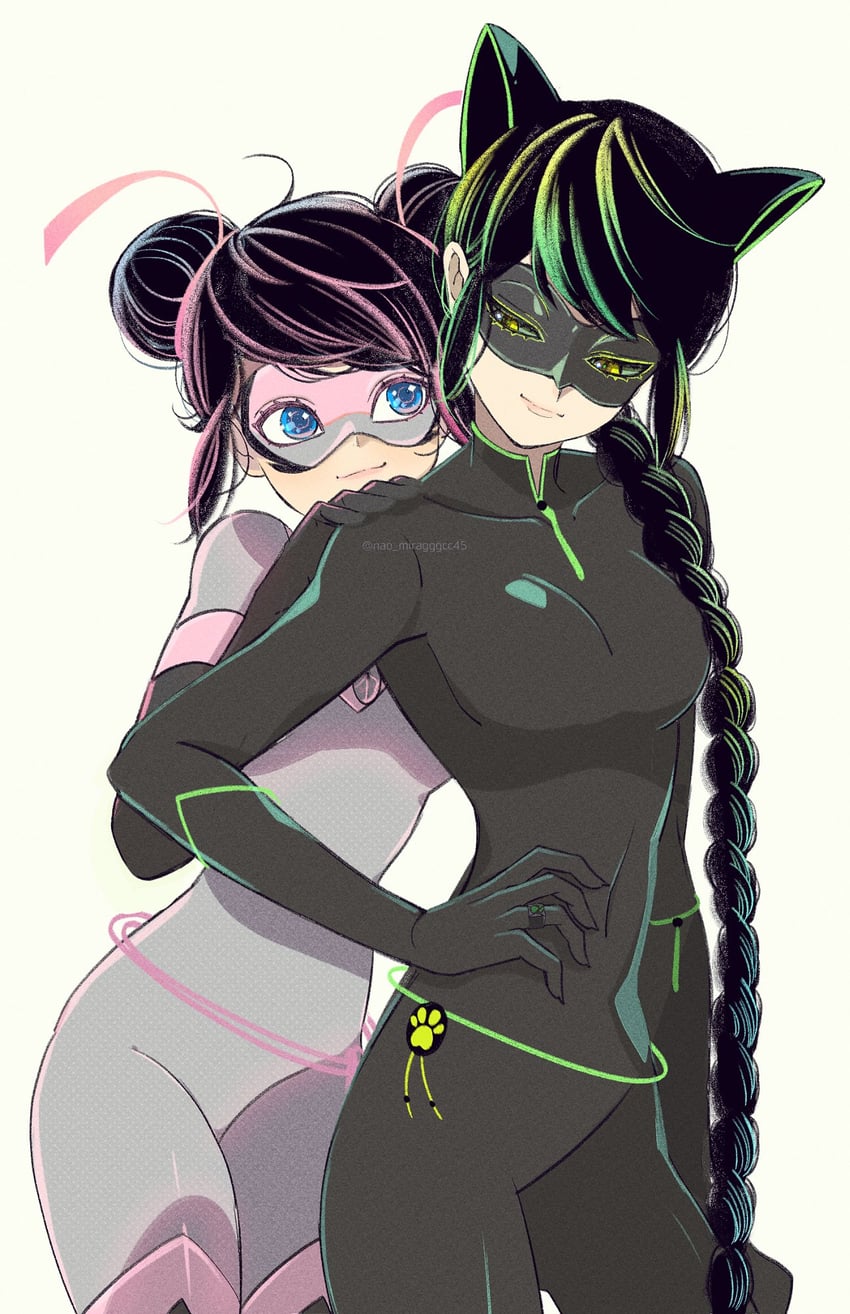 marinette dupain-cheng, lady noir, and multimouse (miraculous ladybug) drawn by seio_(nao_miragggcc45)