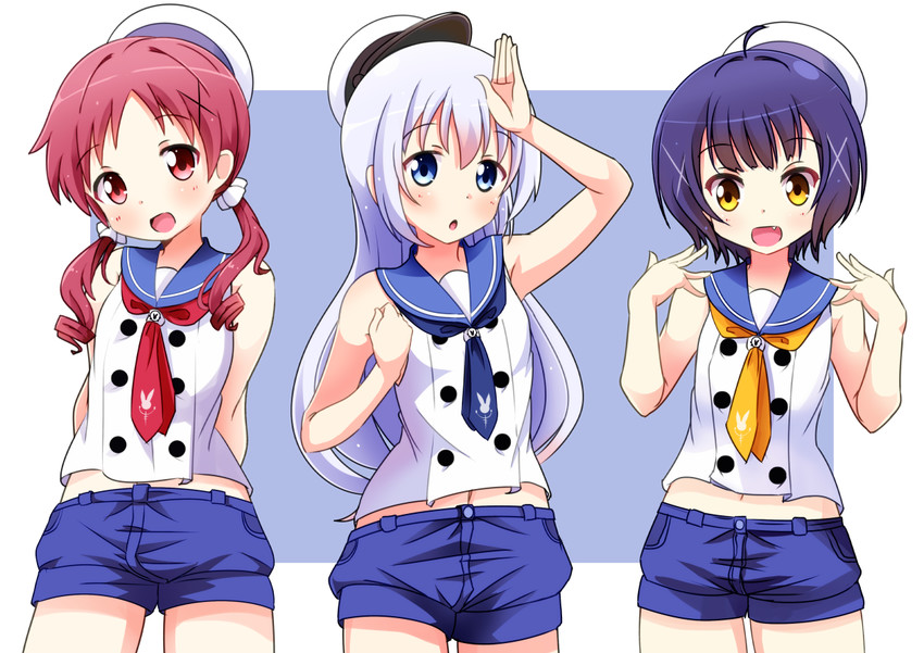 kafuu chino, jouga maya, and natsu megumi (gochuumon wa usagi desu ka?) drawn by naruse_mai