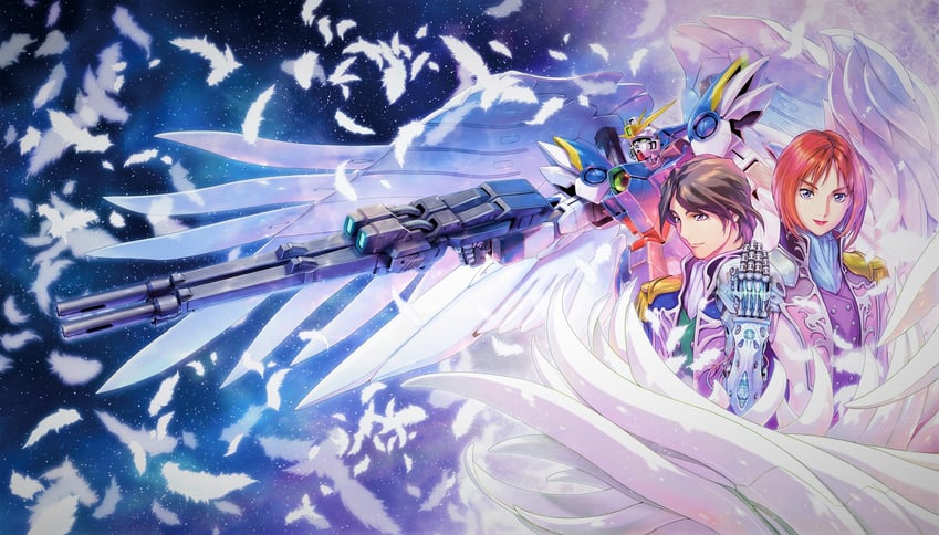 wing gundam zero custom, takayama minami, and nagano shiina (gundam and 3 more)