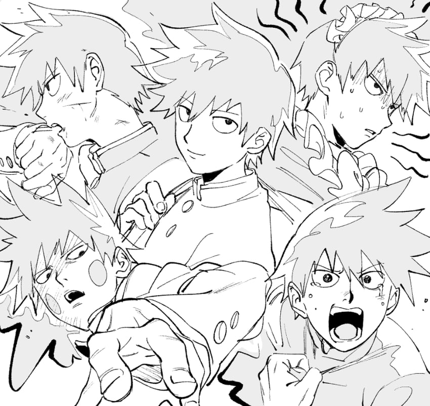 kageyama ritsu and ekubo (mob psycho 100) drawn by qin_(7833198)