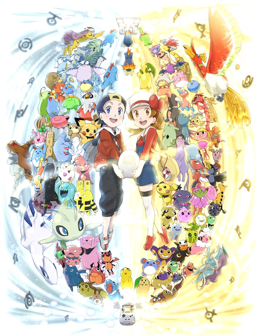 ethan, umbreon, lyra, espeon, cyndaquil, and 109 more (pokemon and 1 more) drawn by koma_yoichi