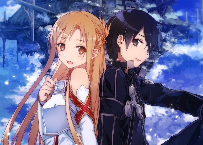 asuna and kirito (sword art online) drawn by bunbun