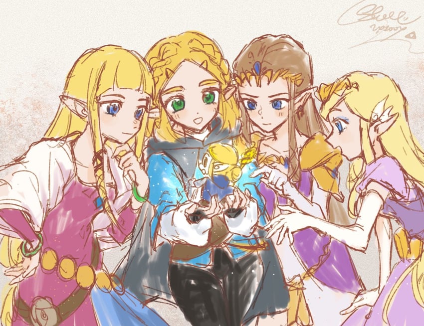 princess zelda and toon zelda (the legend of zelda and 5 more) drawn by shell030326