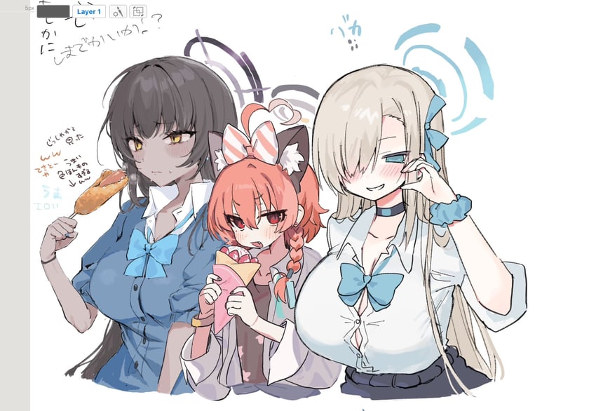 asuna, karin, and neru (blue archive) drawn by ao_(mintz)