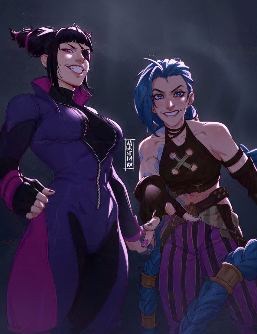 han juri, jinx, and arcane jinx (league of legends and 3 more) drawn by valentina_tavolilla