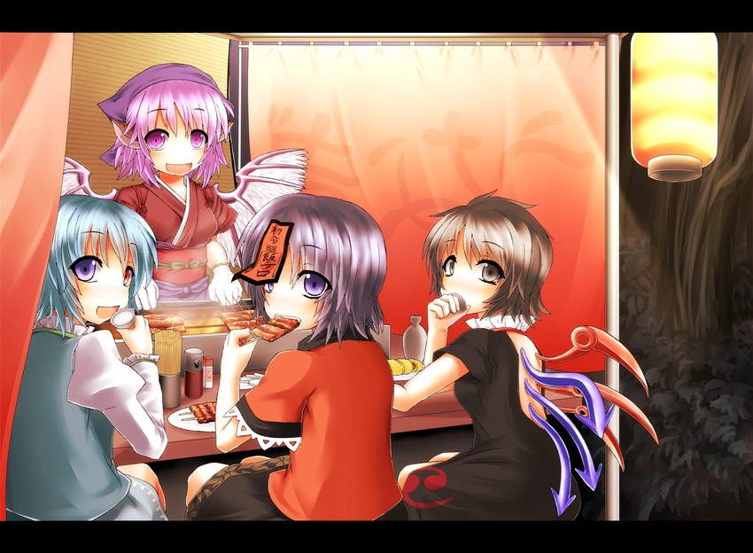 tatara kogasa, mystia lorelei, houjuu nue, miyako yoshika, and okamisty (touhou) drawn by sudou_noboru