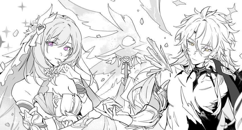elysia and phainon (honkai and 2 more) drawn by wy45030