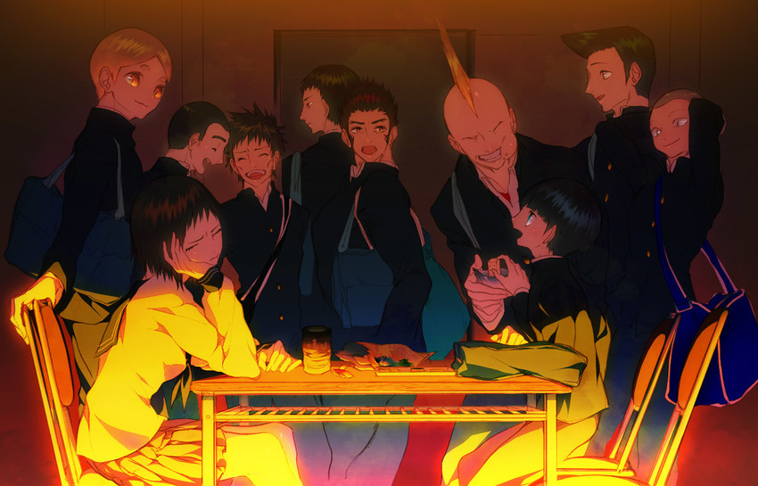 kageyama shigeo, kurata tome, gouda musashi, inukawa mameta, saruta shirihiko, and 5 more (mob psycho 100) drawn by meshi_(plum_memo)