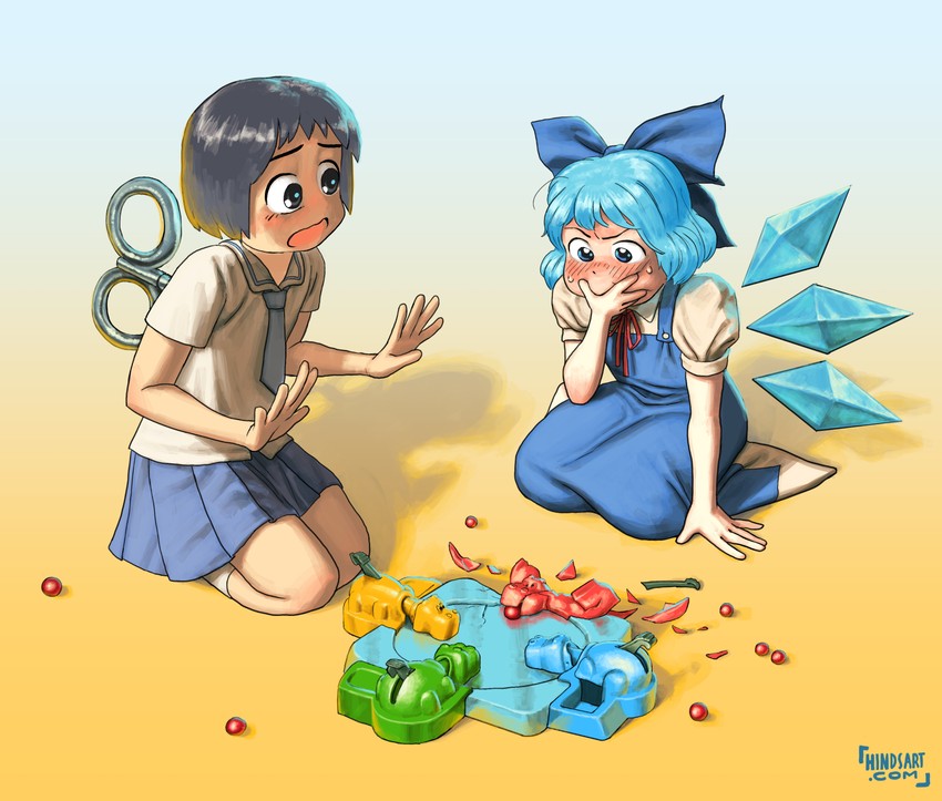 cirno and shinonome nano (touhou and 2 more) drawn by hindsart