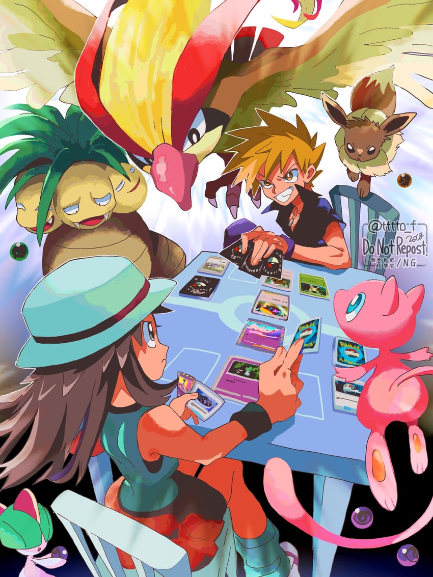 eevee, blue oak, leaf, mew, ralts, and 2 more (pokemon and 3 more) drawn by tofu_(tttto_f)