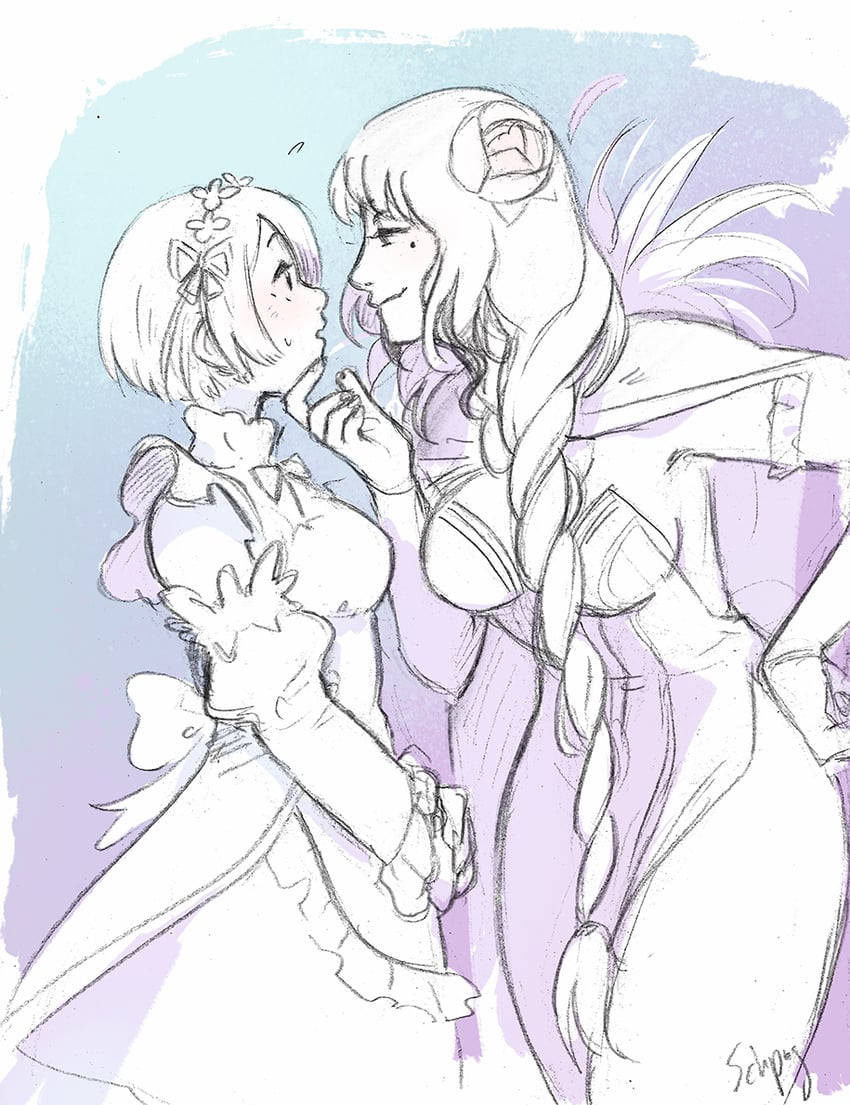 rem and elsa granhilte (re:zero kara hajimeru isekai seikatsu) drawn by sapphicbump