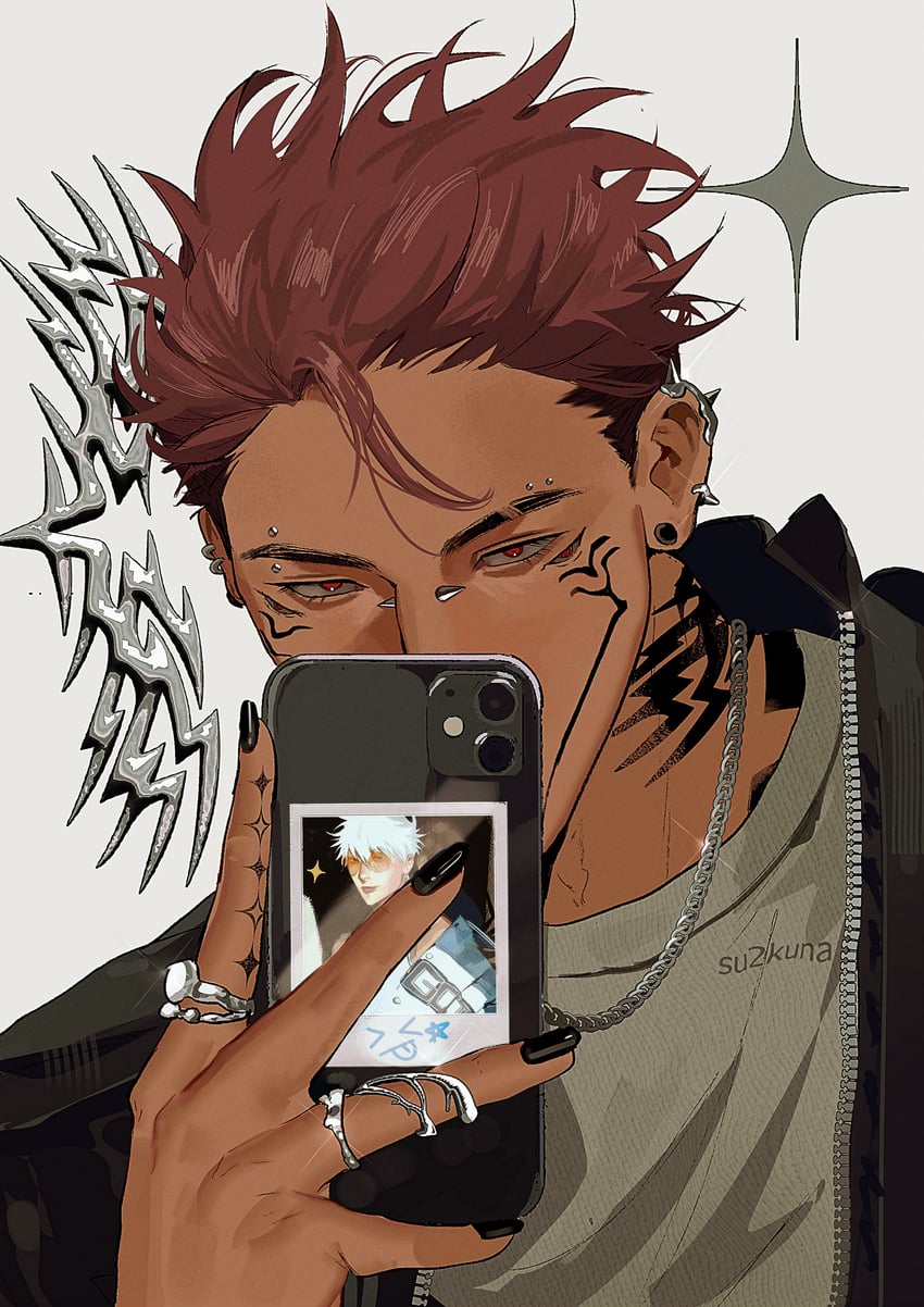 gojou satoru and ryoumen sukuna (jujutsu kaisen) drawn by su2kuna