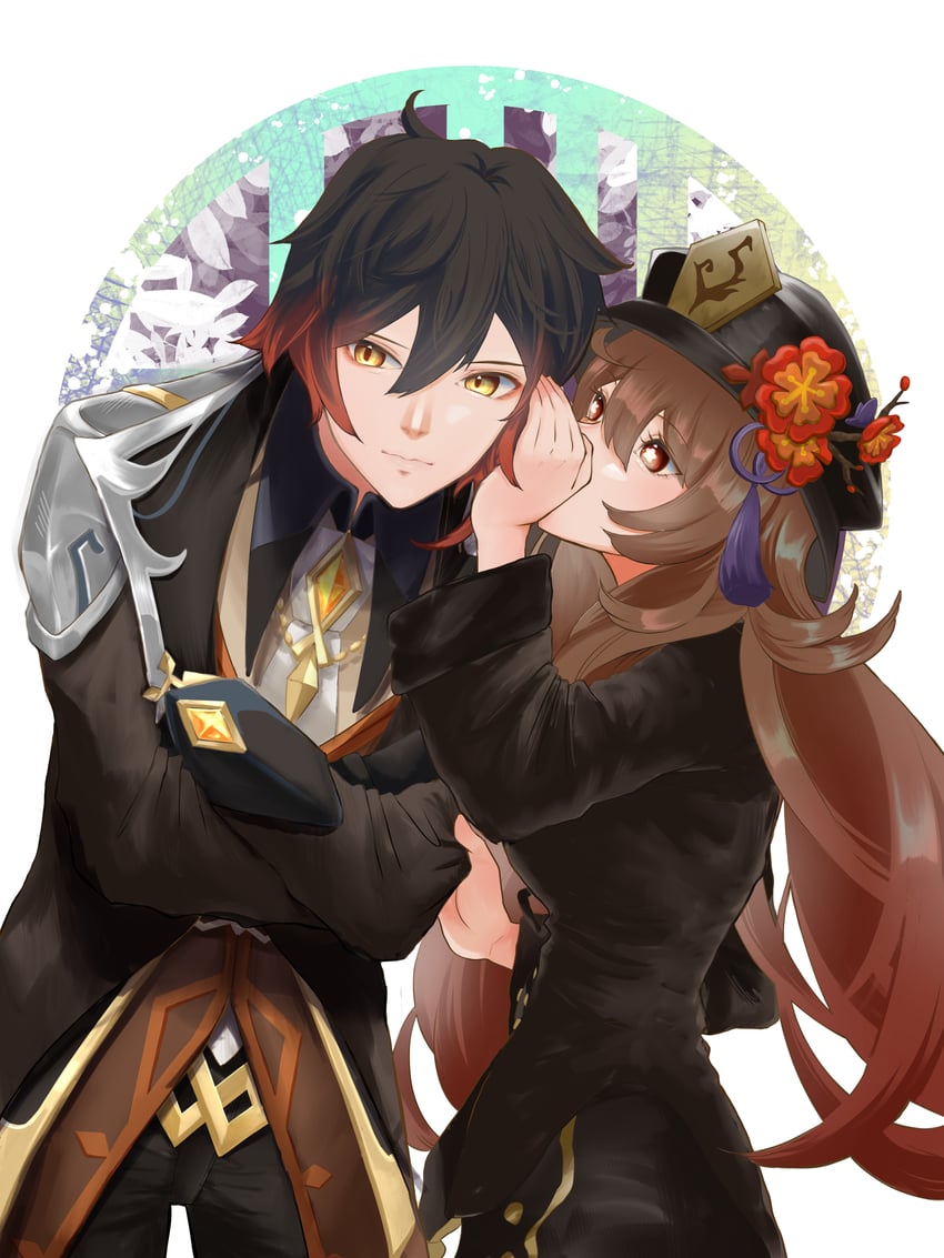 hu tao and zhongli (genshin impact) drawn by ktmmk_0