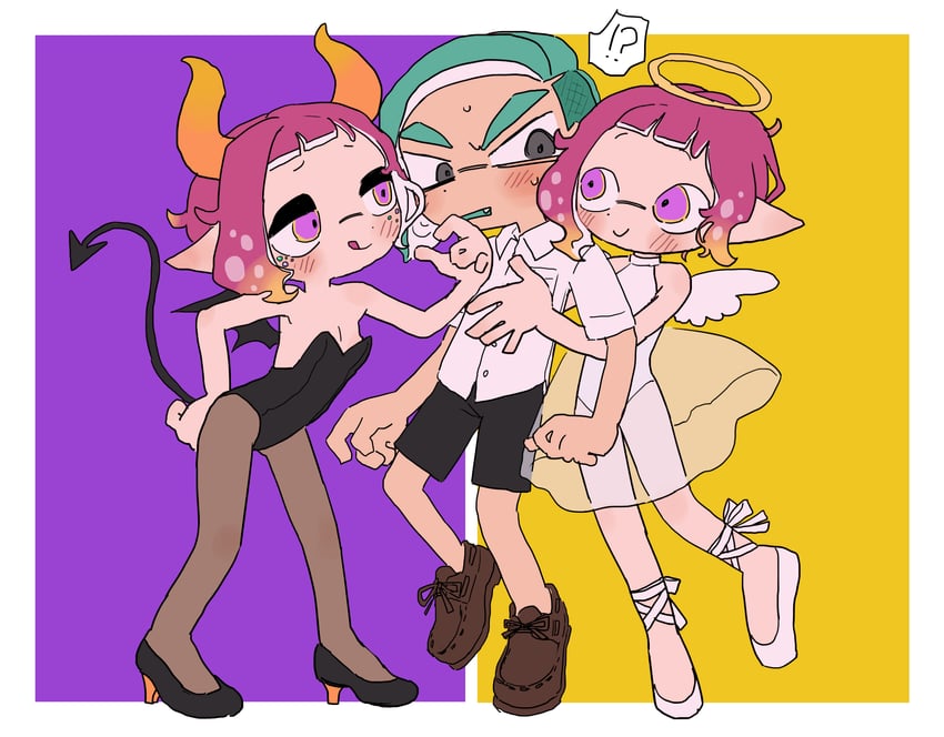inkling player character, inkling girl, inkling boy, sumomo, and aoba (splatoon) drawn by ikuta_semi