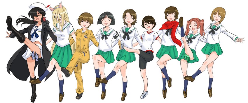 nishizumi miho, kadotani anzu, sawa azusa, isobe noriko, caesar, and 4 more (girls und panzer and 2 more) drawn by kuppipi_ramutarou
