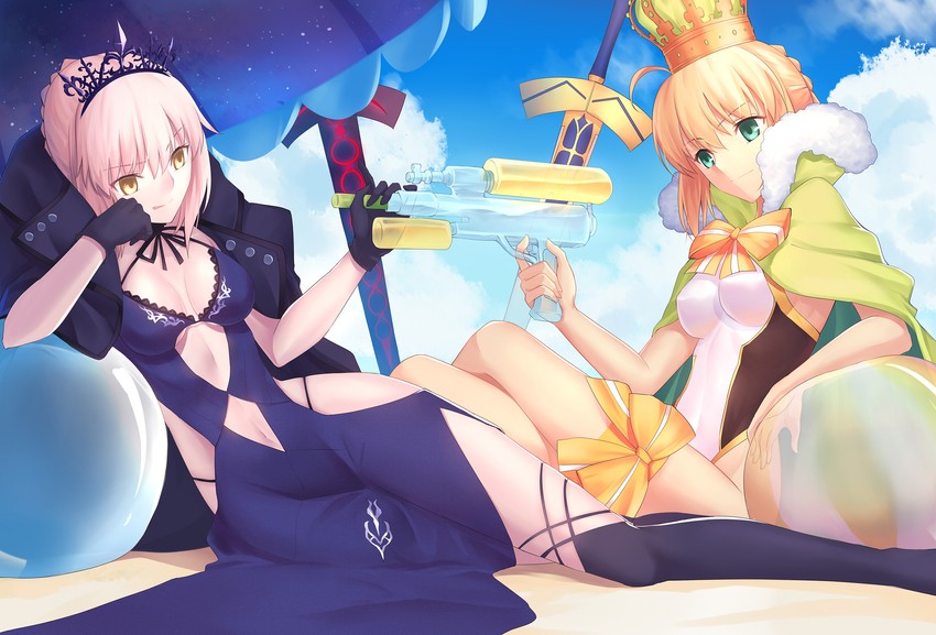 artoria pendragon and saber alter (fate and 1 more) drawn by gogatsu_fukuin