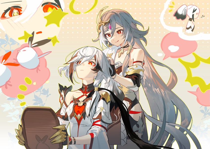 fu hua, herrscher of sentience, and jingwei (honkai and 1 more) drawn by rafaelaaa