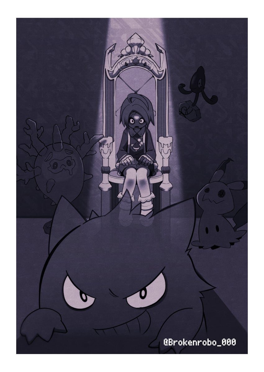 gengar, mimikyu, allister, cursola, and galarian yamask (pokemon and 1 more) drawn by takahashi_(brokenrobo)