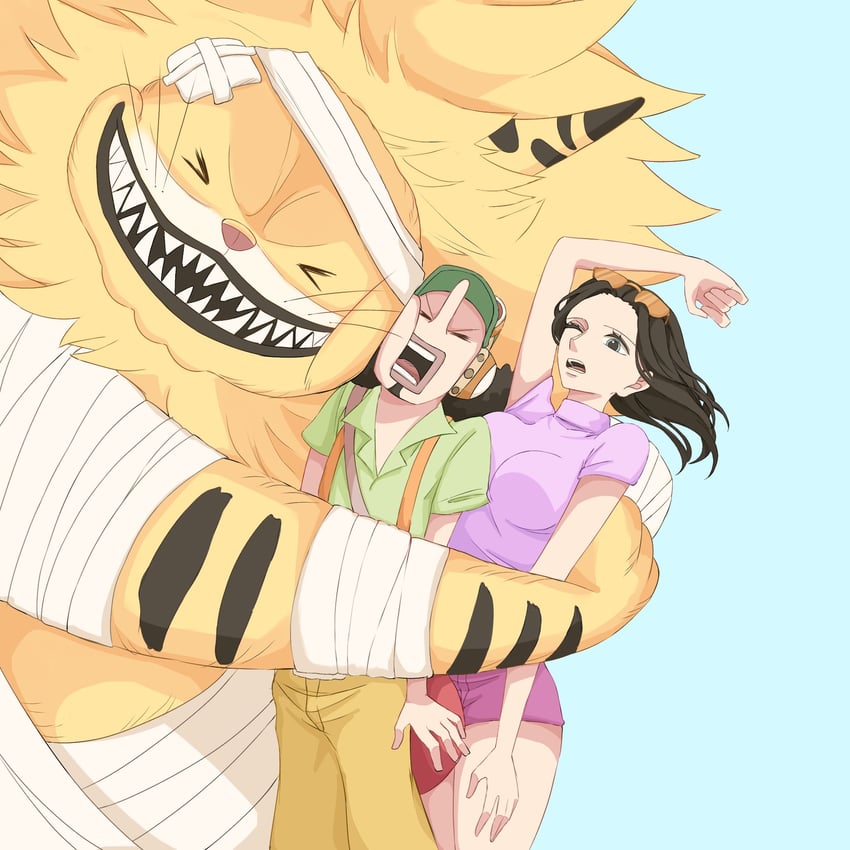nico robin, usopp, and nekomamushi (one piece) drawn by 02mikan