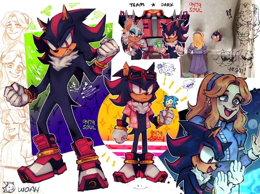 sonic the hedgehog, shadow the hedgehog, rouge the bat, maria robotnik, and e-123 omega (sonic and 3 more) drawn by 9474s0ul