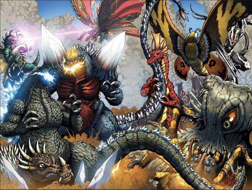 godzilla, mothra, rodan, gigan, spacegodzilla, and 6 more (godzilla and 7 more) drawn by matt_frank