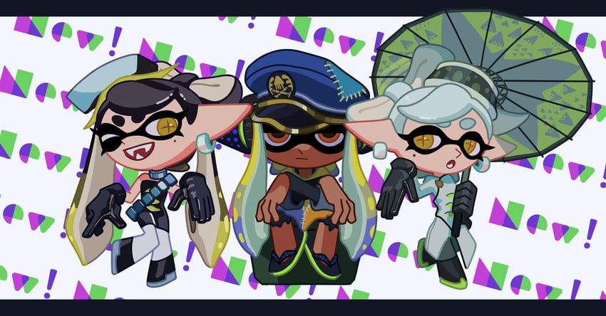 inkling player character, inkling girl, agent 3, callie, captain 3, and 1 more (splatoon and 1 more) drawn by hyper_chikuwabu